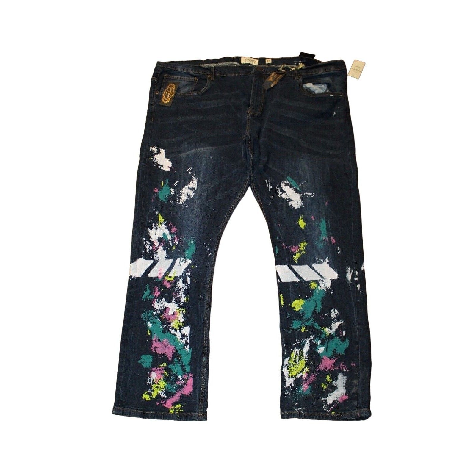 Fwrd Denim Paint Splatter Spatter Men’s Jeans Size 50x33 Nwt Slim Fit Dark Wash — image 2 of 8